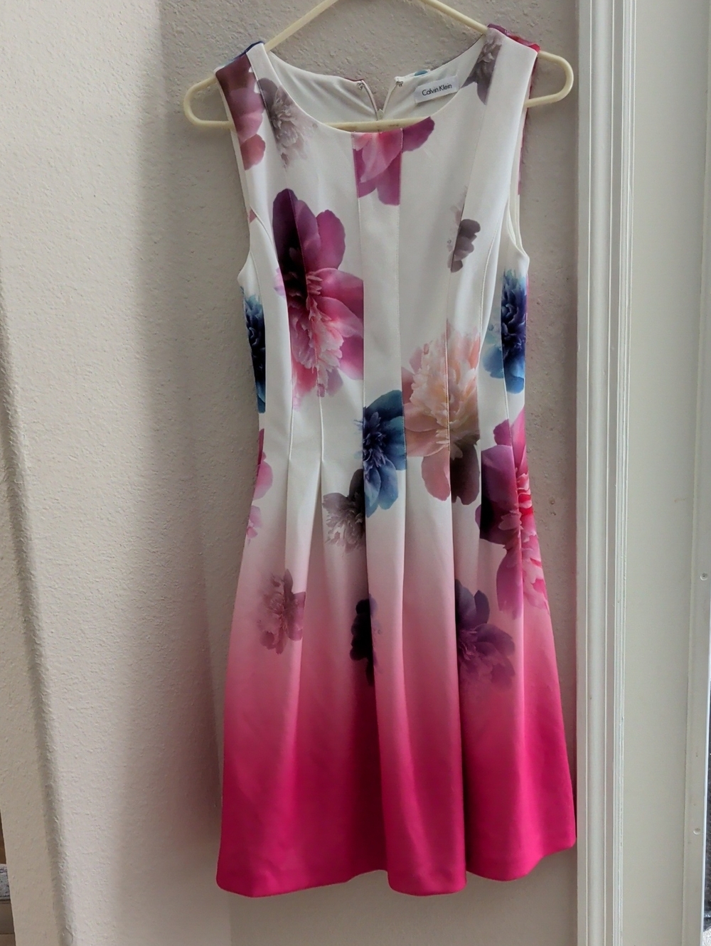 Calvin Klein White Dress with Pink Ombre and Multicolor Floral Print